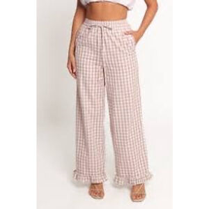 Petal & Pup Marina Pant Wide Leg Womens XL In Beige Gingham Cottagecore Comfor